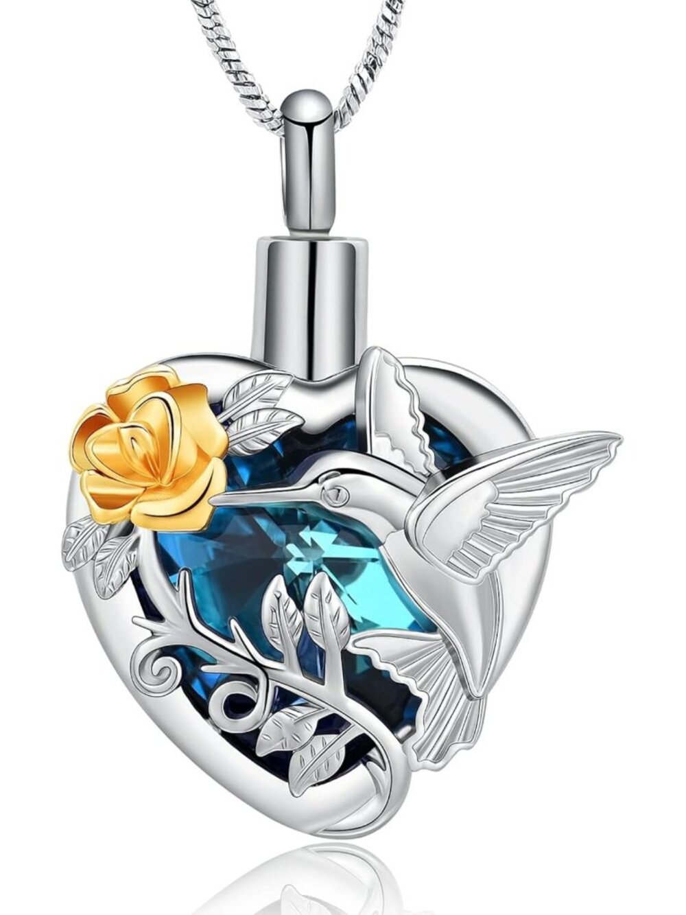 Hummingbird Cremation Jewelry | Crystal Heart Urn Necklace for Ashes | Memorial